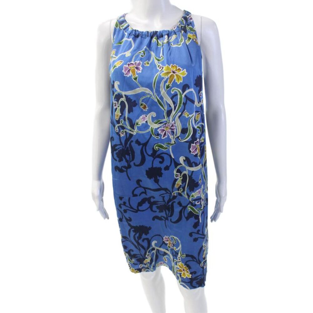 Max Volmary Womens Silk Floral Print Sleeveless Halter Shift Dress Blue Size 10